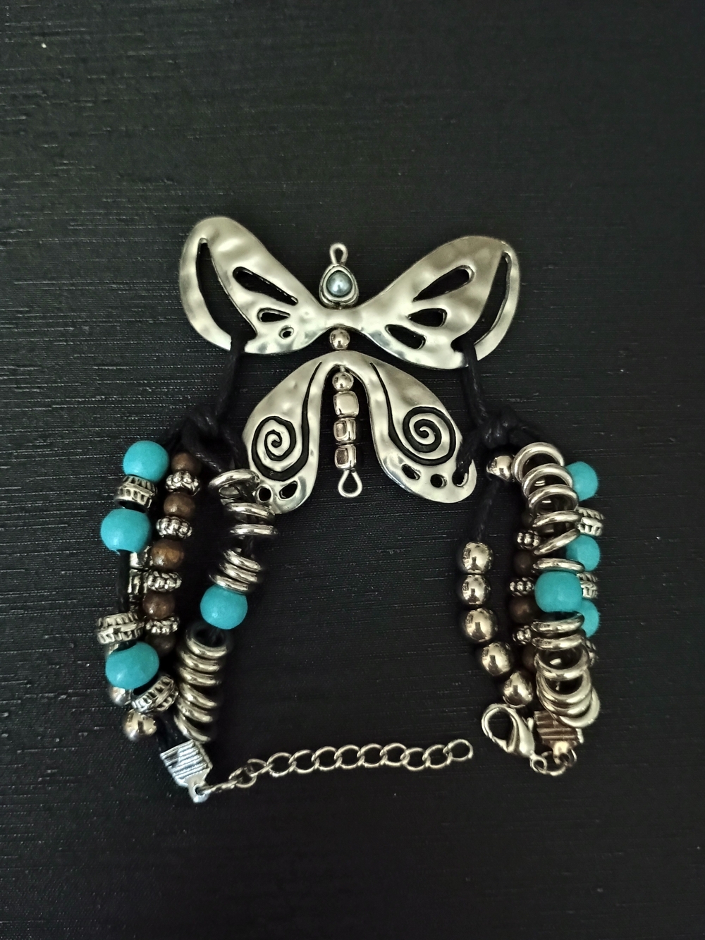 Butterfly Accent Turquoise Bead Multi-Strand Bracelet